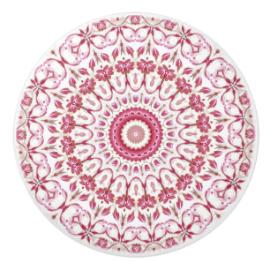 Pomo De Cerámica Mándala Floral Rosa Opaco