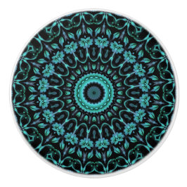 Pomo De Cerámica Mándala Floral Turquesa Oscuro