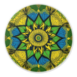 Pomo De Cerámica Mandala hermosa, verde, azul, amarillo