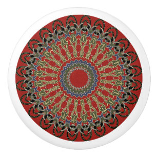 Pomo De Cerámica Mandala roja, verde y azul