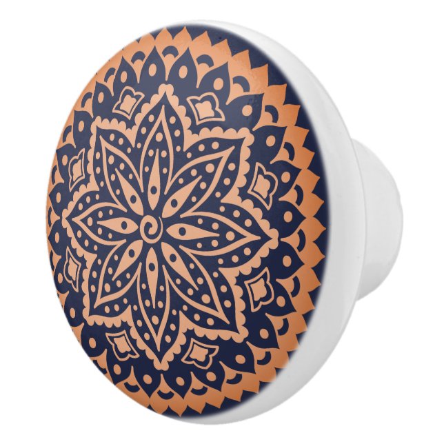 Pomo De Cerámica Mandala Rosa-Oro En Fondo Azul (Derecha)