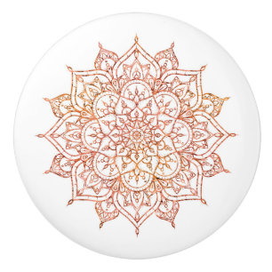 Pomo De Cerámica Mandala rosa y Naranja en Glam Blanco