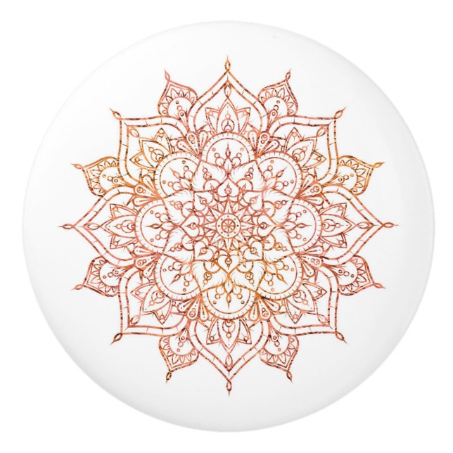 Pomo De Cerámica Mandala rosa y Naranja en Glam Blanco (Anverso)