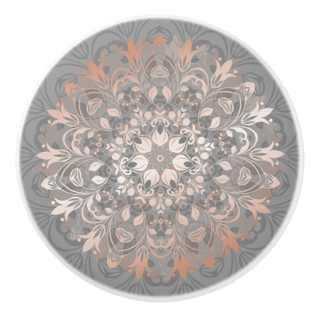 Pomo De Cerámica Mandalas Florales Gris Dorado Rosa (Anverso)