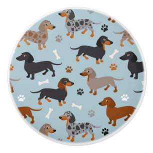 Pomo De Cerámica Manitas y huesos azul patrón Dachshund