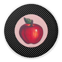 Pomo De Cerámica Manzanas rojas blancas en lunares negros