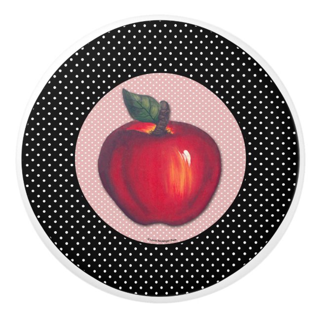 Pomo De Cerámica Manzanas rojas blancas en lunares negros (Anverso)