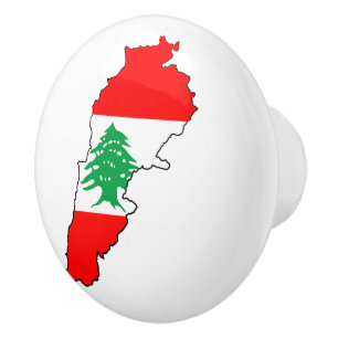 Pomo De Cerámica Mapa del Líbano con bandera