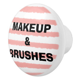 Pomo De Cerámica Maquillaje Rayas Acuarela Rosa Blanco