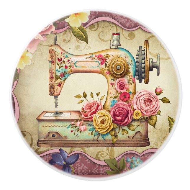 Pomo De Cerámica Máquina de coser vintage (Anverso)