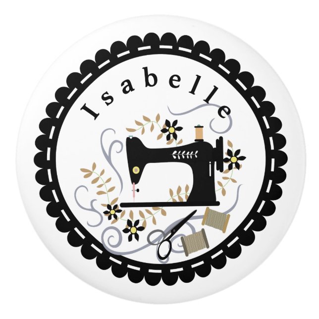 Pomo De Cerámica Máquina de mascar blanco negro (Anverso)