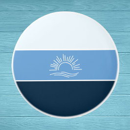 Pomo De Cerámica Mar de las estilizadas franjas azules oceánicas