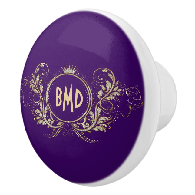 Pomo De Cerámica Marco Floral Purple And Faux Purpurina Girly (Derecha)