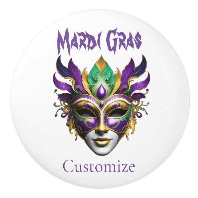 Pomo De Cerámica Mardi Gras Mask Thunder_Cove (Anverso)