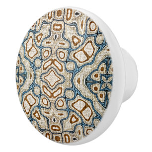 Pomo De Cerámica Marfil Beige Brown Ochre Arte de la tribu étnica a