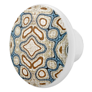 Pomo De Cerámica Marfil Beige Brown Ochre Arte de la tribu étnica a