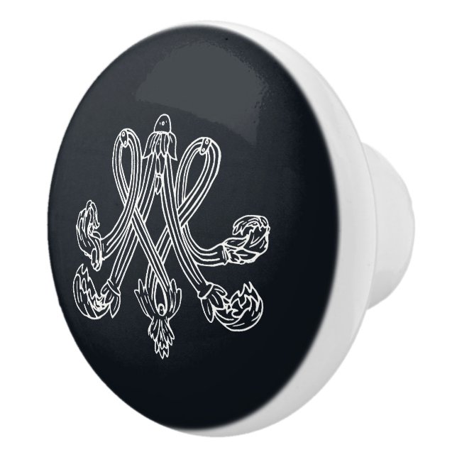 Pomo De Cerámica Marie Antoinette Monogramm Monogram initials navy (Derecha)