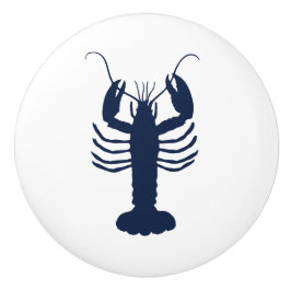 Pomo De Cerámica Marina de langosta costera azul y blanco