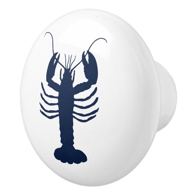 Pomo De Cerámica Marina de langosta costera azul y blanco (Derecha)