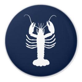 Pomo De Cerámica Marina de langosta costera azul y blanco