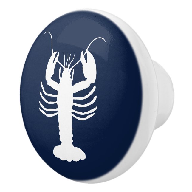 Pomo De Cerámica Marina de langosta costera azul y blanco (Derecha)