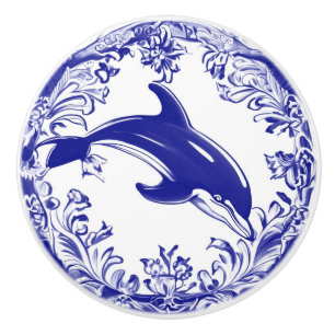 Pomo De Cerámica Marina delfín Océano marino azul y blanco frente a