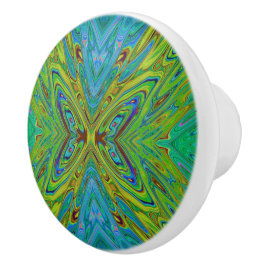 Pomo De Cerámica Mariposa abstracta azul y chartreuse alucinante