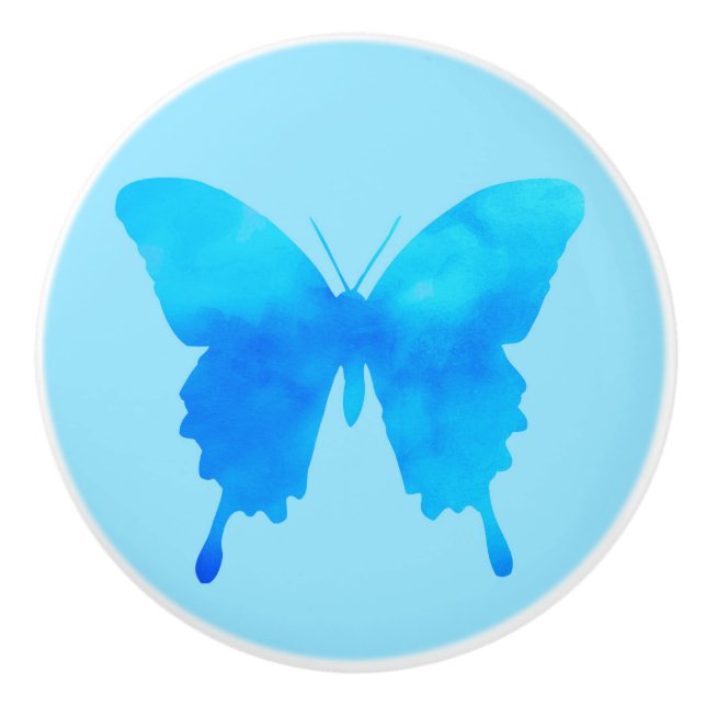 Pomo De Cerámica Mariposa acuarela - Tonos de azul cielo (Anverso)