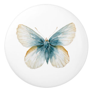 Pomo De Cerámica Mariposa Azul Amarillo Dorado Crema