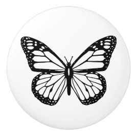 Pomo de cerámica - Mariposa blanca y negra