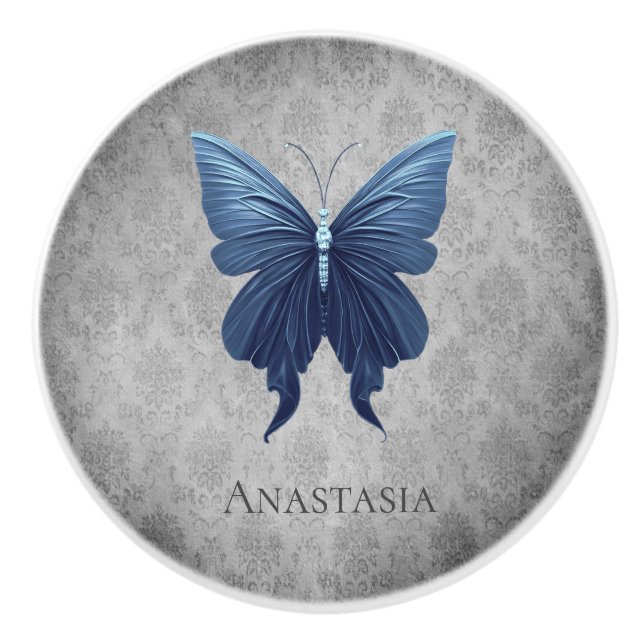 Pomo De Cerámica Mariposa con manchas azules (Anverso)