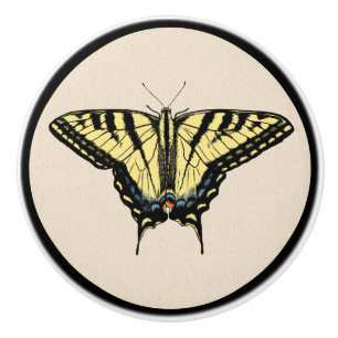 Pomo De Cerámica Mariposa de cola de cerda amarilla del suroeste