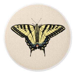 Pomo De Cerámica Mariposa de cola de cerda amarilla del suroeste