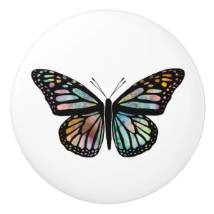 Pomo De Cerámica Mariposa de monarca de la acuarela colorida
