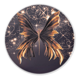 Pomo De Cerámica Mariposa Fantasía Dorado Brillo Elegante Chic