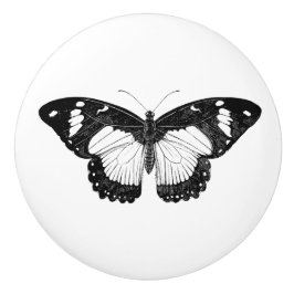 Pomo De Cerámica Mariposa gris y negra