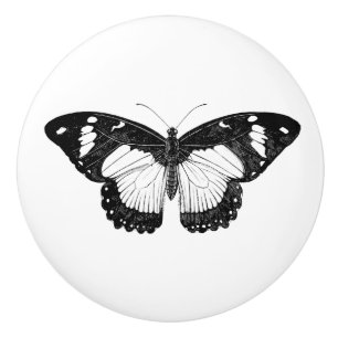 Pomo De Cerámica Mariposa gris y negra