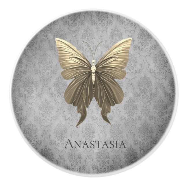 Pomo De Cerámica Mariposa jewada de oro (Anverso)