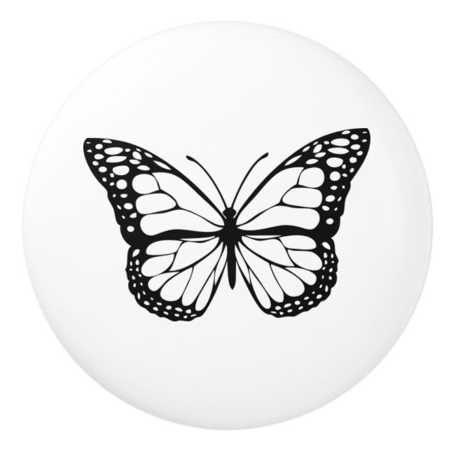 Pomo De Cerámica Mariposa monarca negra y blanca (Anverso)