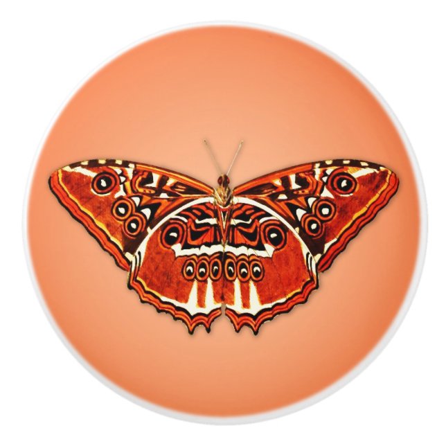 Pomo De Cerámica mariposa naranja, negra y blanca (Anverso)