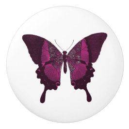 Pomo De Cerámica Mariposa rosa y morada