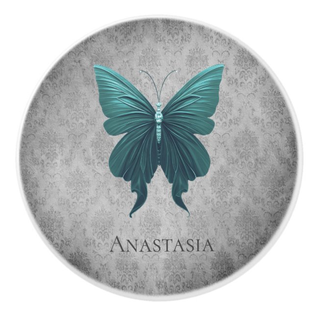 Pomo De Cerámica Mariposa verde azulada (Anverso)