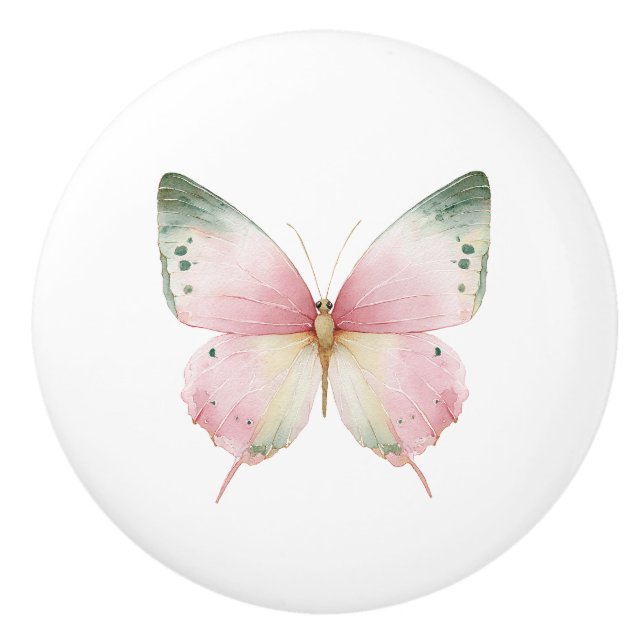 Pomo De Cerámica Mariposa Verde Rosa Menta (Anverso)