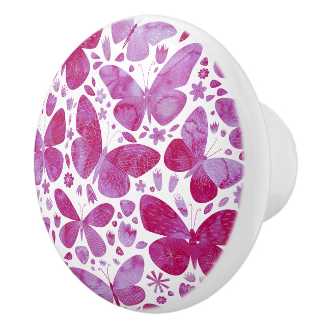 Pomo De Cerámica Mariposas Acuarela Magenta Rosa (Derecha)