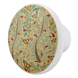 Pomo De Cerámica Mariposas Nouveau y Naranjo 
