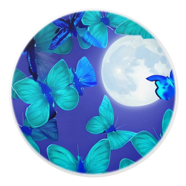 Pomo De Cerámica Mariposas y polillas en un profundo cielo azul ilu (Anverso)