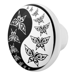 Pomo De Cerámica Mariposas Yin Yang Negras Y Blancas