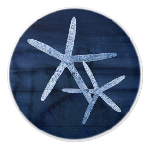 Pomo De Cerámica Marisma azul rustica de la marisma Starfish Beach