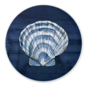 Pomo De Cerámica Marisma marina moderna color blanco azul de madera