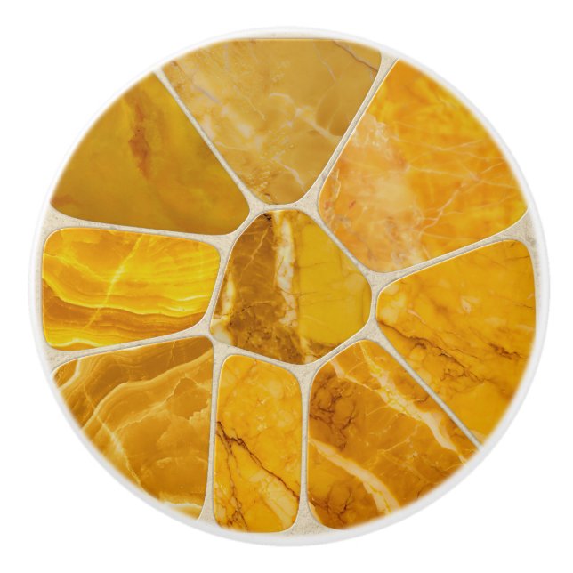 Pomo De Cerámica Mármol amarillo Mosaico Flor arte abstracto (Anverso)